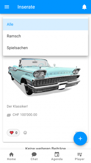Inserate auf der Pinnwand nach Kategorie für die erleichterte Suche